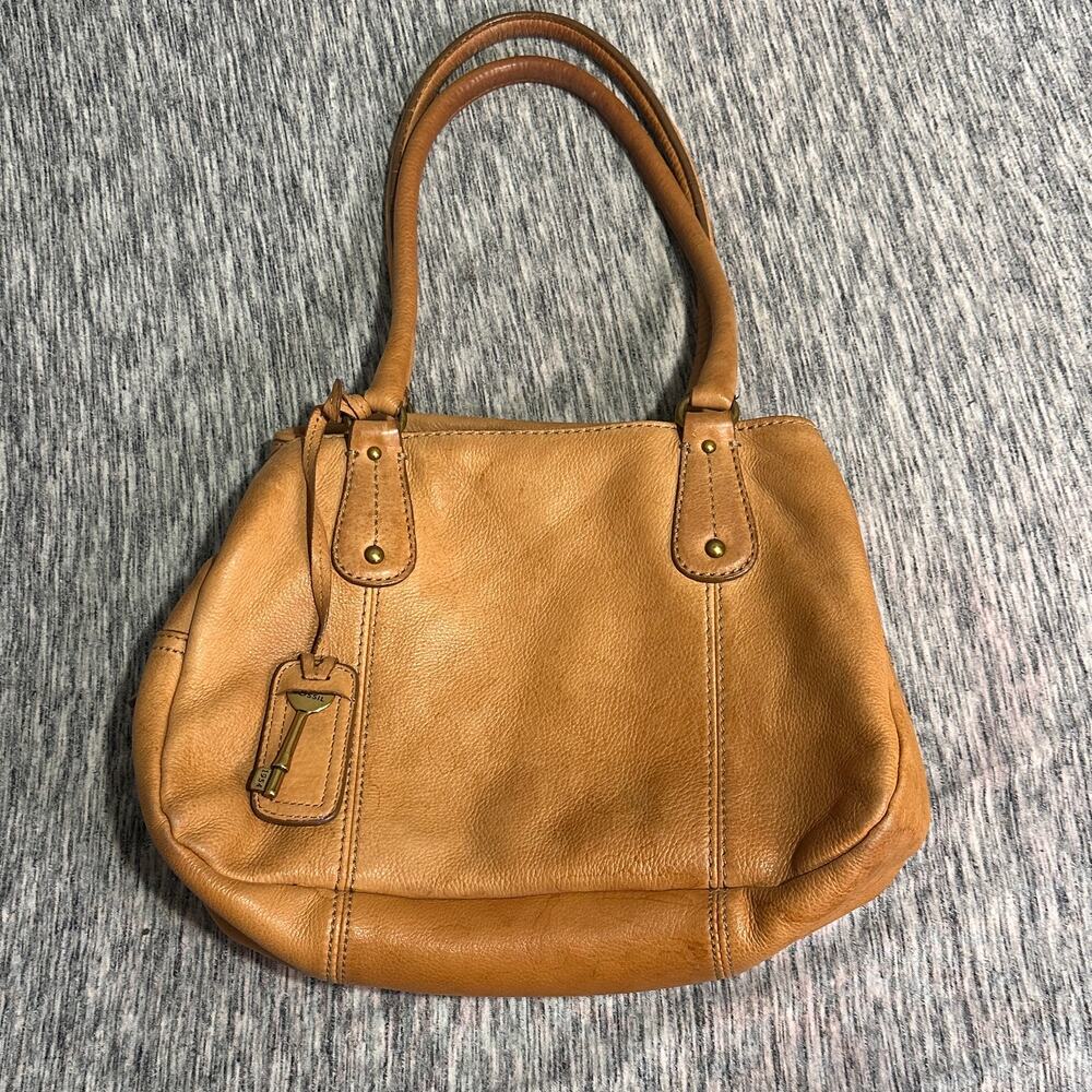 Fossil Camel Brown Leather Satchel Shoulder Bag Vintage Boho Everyday Purse - Picture 2 of 14